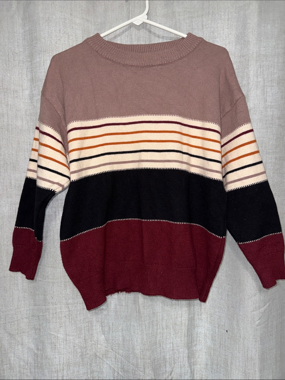 Marie Nicole Colorblock Maroon Fall Stripes Sweater